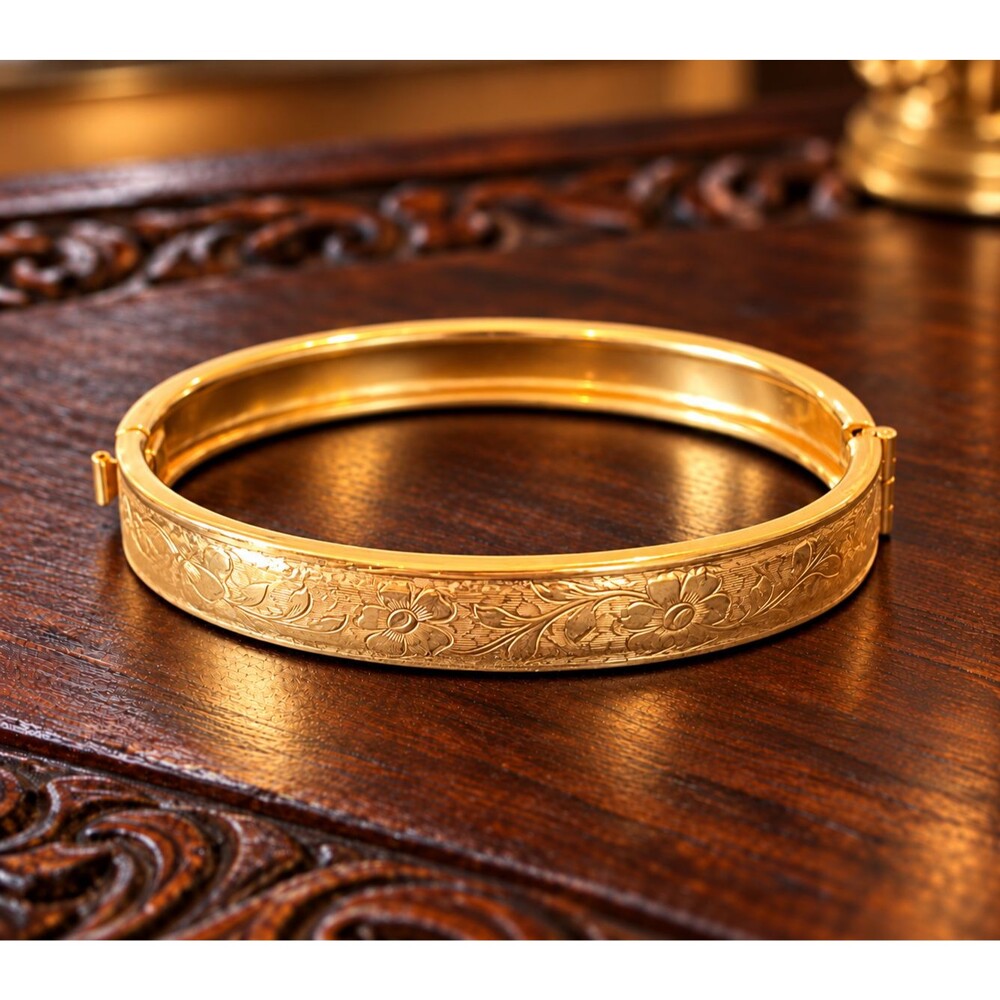 Vintage 1950s Child's Gold Filled Bracelet Raised Floral Victorian Revival - 15H